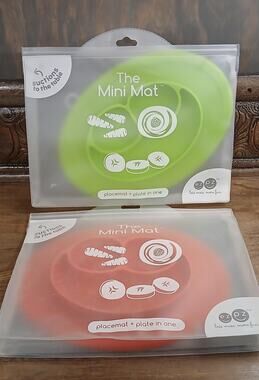 Mini Mat Plates Suction Silicone Divided GREEN Plate for Toddlers 6+ Months